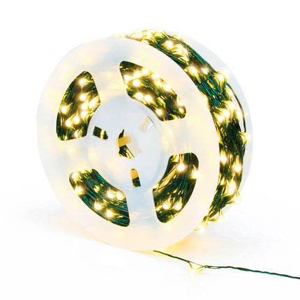 Kupferdraht Lichterkette 20M mit 200 LEDs, Grün Kupfer mit Transformator, Warm Licht, für Außen