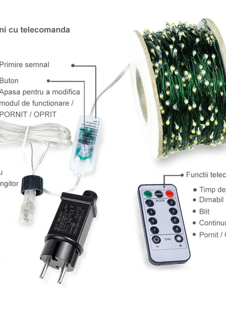 Kupferdraht Lichterkette 100M mit 1000 LEDs, Warm Licht mit Transformator und Fernbedienung, für Außen