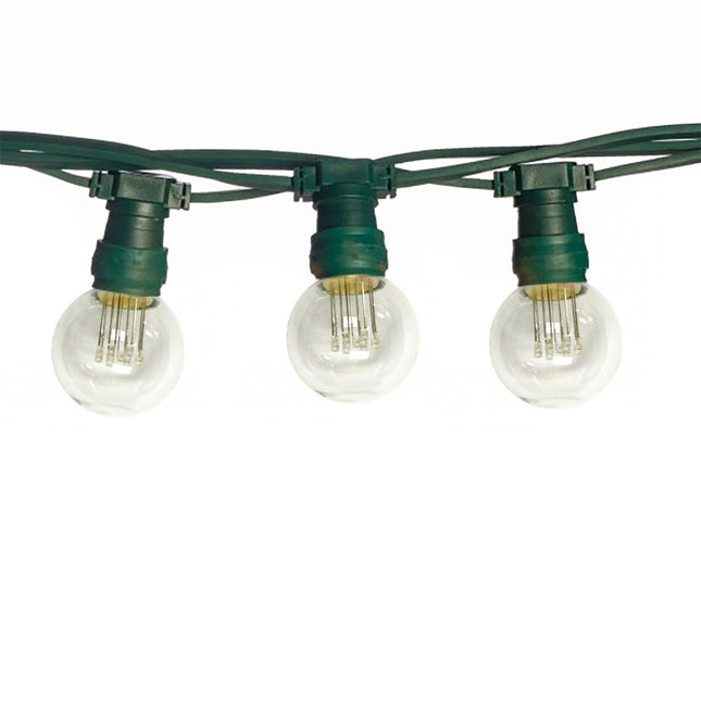 Lichterkette 10M mit 10 Lampen mit 9 LEDs, E27, 1W, Grünes Kabel, Verbindbar max. 1000M, für Außen