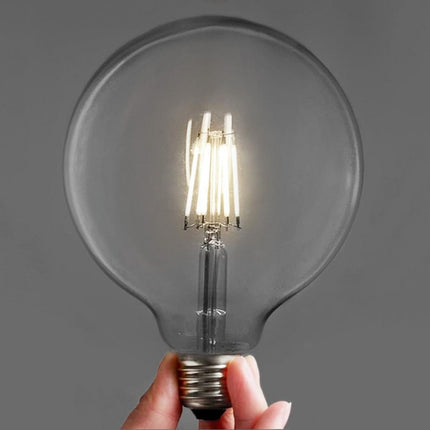 Große Lampe mit 6 LEDs Filament G125, E27, 6W, Glas, Warm Licht, für Außen