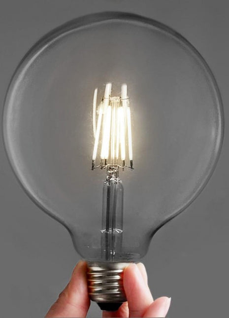 Große Lampe mit 6 LEDs Filament G125, E27, 8W, Glas, 50lm/W, Warm Licht, für Außen