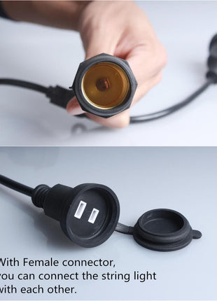 Lichterkette 15M mit 15 Pendel LED-Birnen, E27, 1W, Schwarzes Kabel, Verbindbar 650M, für Außen