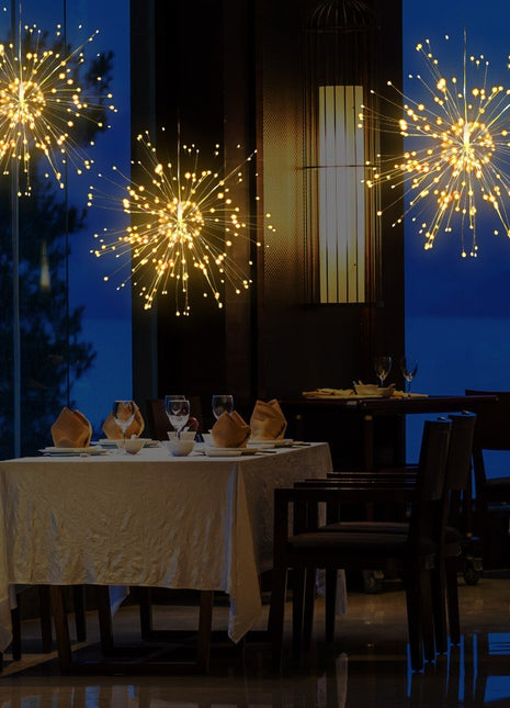 Silberdraht Lichterkette 3,3M mit 5 Feuerwerke, 500 LEDs, Warm Licht, Strombetrieb, für Außen