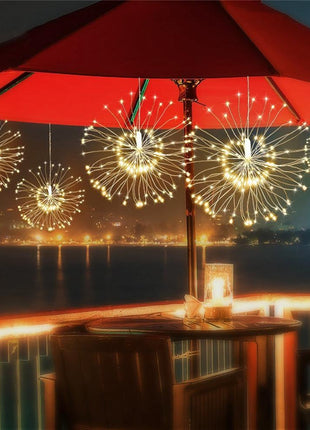 Silberdraht Lichterkette 3,3M mit 5 Feuerwerke, 500 LEDs, Warm Licht, Strombetrieb, für Außen