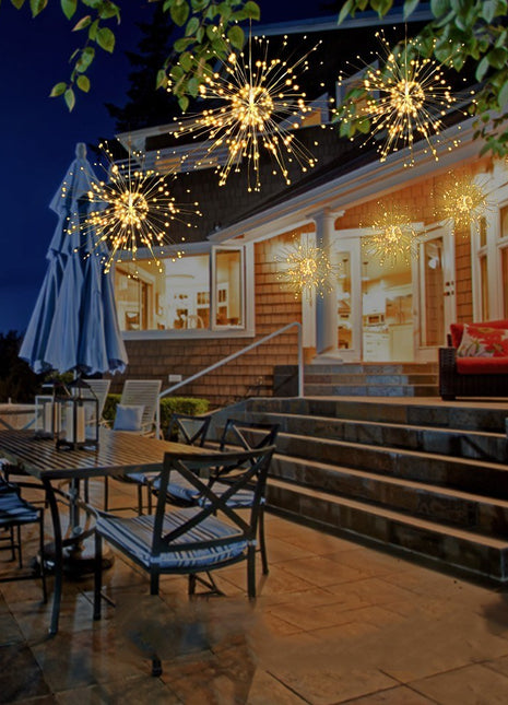 Silberdraht Lichterkette 3,3M mit 5 Feuerwerke, 500 LEDs, Warm Licht, Strombetrieb, für Außen