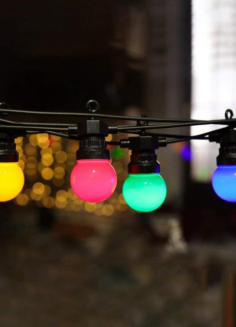 Lichterkette 5M mit 10 Mehrfarbige LED-Lampen, Schwarzes Kabel, Warm Licht, Verbindbar 30M, für Außen