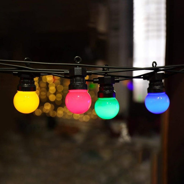 Lichterkette 5M mit 10 Mehrfarbige LED-Lampen, Schwarzes Kabel, Warm Licht, Verbindbar 30M, für Außen
