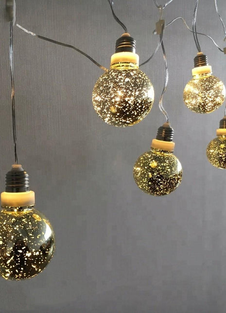 Party Lichterkette 3,6M mit 10 Großen Lampen mit 100 Mini-LEDs, Durchsichtig Kabel, Warm Licht, Strombetrieben, für Außen