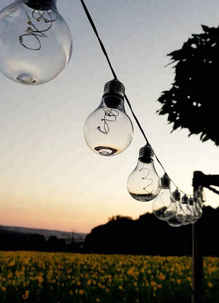 Party Lichterkette 2M mit 10 Glühbirnen mit 50 Mini-LEDs, Durchsichtig Kabel, Warm Licht, Batteriebetrieben, für Außen