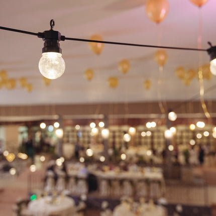 Lichterkette zu vermieten 10M mit 20 Klar Glühlampen-LEDs, Schwarzes Kabel, Warm Licht, Verbindbar 50M, für Außen