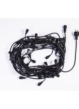 Kabel 10M mit 25 Pendel Fassungen E12, Schwarzes Kabel, Verbindbar 900W, für Außen