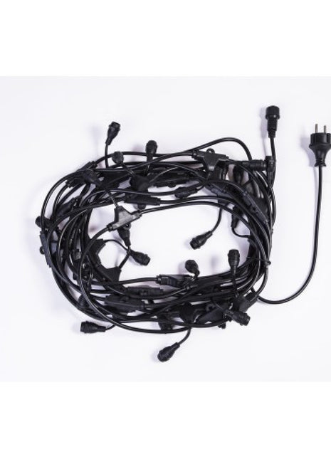 Kabel 10M mit 25 Pendel Fassungen E12, Schwarzes Kabel, Verbindbar 900W, für Außen