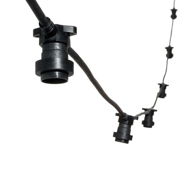 Kabel 10M mit 10 Fassungen E27, max. 15W, Schwarzes Kabel, Verbindbar max. 1000W, für Außen