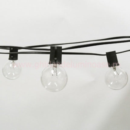 Kabel 7,5M mit 25 Fassungen E12, Schwarzes Kabel, Verbindbar max. 700W, für Außen