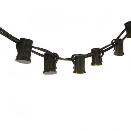 Kabel 7,5M mit 25 Fassungen E12, Schwarzes Kabel, Verbindbar max. 700W, für Außen