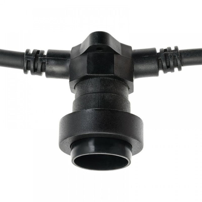 Kabel 10M mit 20 Fassungen E27 max. 15W, Schwarzes Kabel, Verbindbar max. 1000W, für Außen
