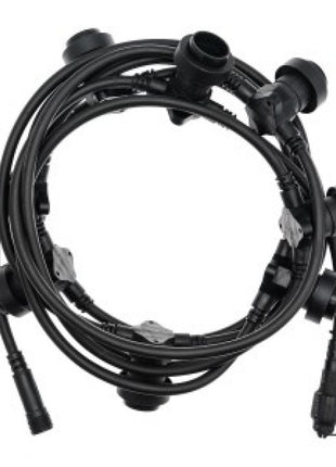 Kabel 10M mit 10 Fassungen E27, max. 15W, Schwarzes Kabel, Verbindbar max. 1000W, für Außen