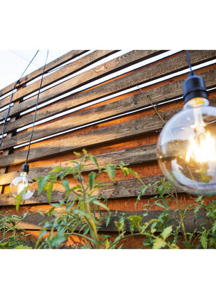 Kabel mit Pendel 15M mit 15 Fassungen E27, Pendellänge 1M, Schwarzes Kabel, Verbindbar 1500W, für Außen