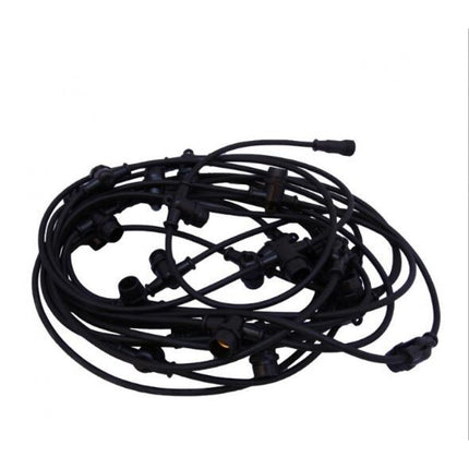 Kabel 10M mit 40 Fassungen E14S, Schwarzes Kabel, Verbindbar max. 900W, für Außen