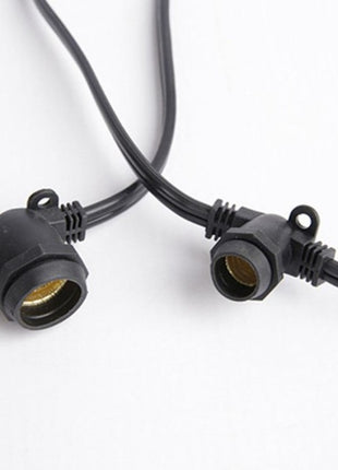 Kabel 10M mit 40 Fassungen E14S, Schwarzes Kabel, Verbindbar max. 900W, für Außen