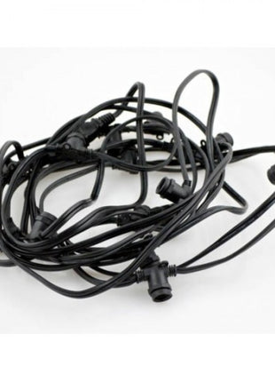 Kabel 10M mit 40 Fassungen E14S, Schwarzes Kabel, Verbindbar max. 900W, für Außen