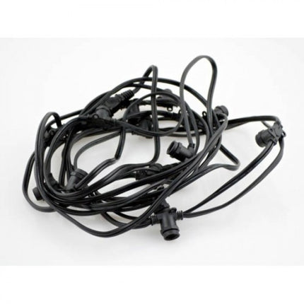 Kabel 10M mit 40 Fassungen E14S, Schwarzes Kabel, Verbindbar max. 900W, für Außen