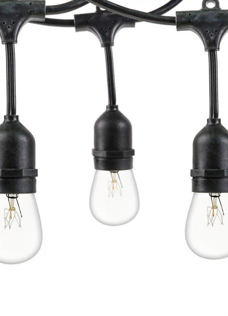 Kabel mit Pendel 15M mit 24 Fassungen E27, Schwarzes Kabel, Verbindbar max. 1000W, für Außen