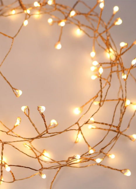 Kupferdraht Tannengirlande 10M mit 300 Mini-LED, Warm Licht, für Außen