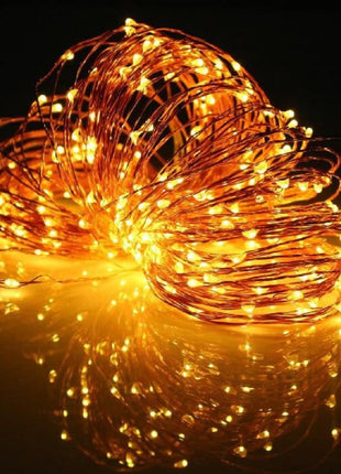 Kupferdraht Lichterkette 30M mit 300 LEDs, 8 Programmen, Transformator und Fernbedienung, Warm Licht, für Außen