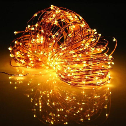 Kupferdraht Lichterkette 30M mit 300 LEDs, 8 Programmen, Transformator und Fernbedienung, Warm Licht, für Außen