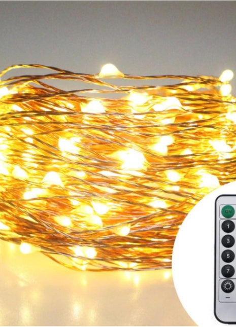 Kupferdraht Lichterkette 30M mit 300 LEDs, 8 Programmen, Transformator und Fernbedienung, Warm Licht, für Außen