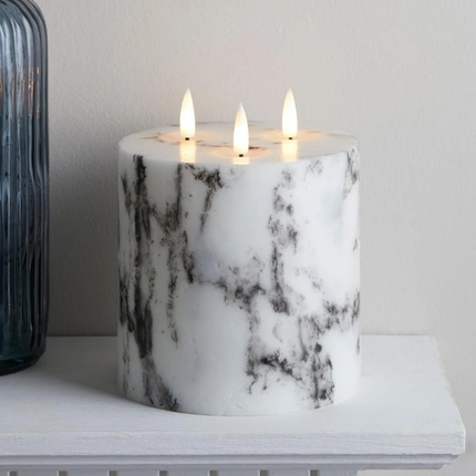 LED Marmor Kerze mit 3 Dochte, Realistische Flamme, Warm Licht, mit Batterien und Fernbedienung
