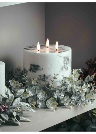 LED Marmor Kerze mit 3 Dochte, Realistische Flamme, Warm Licht, mit Batterien und Fernbedienung