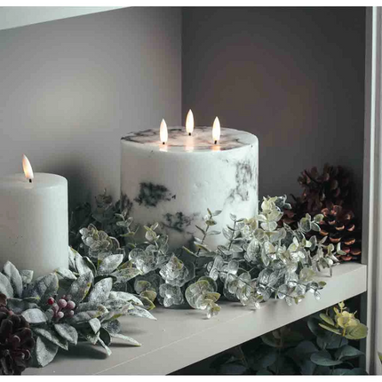 LED Marmor Kerze mit 3 Dochte, Realistische Flamme, Warm Licht, mit Batterien und Fernbedienung