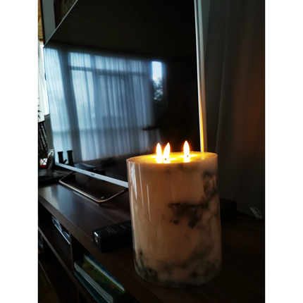 LED Marmor Kerze mit 3 Dochte, Realistische Flamme, Warm Licht, mit Batterien und Fernbedienung