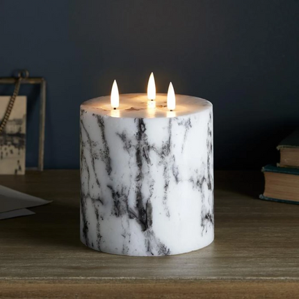 LED Marmor Kerze mit 3 Dochte, Realistische Flamme, Warm Licht, mit Batterien und Fernbedienung