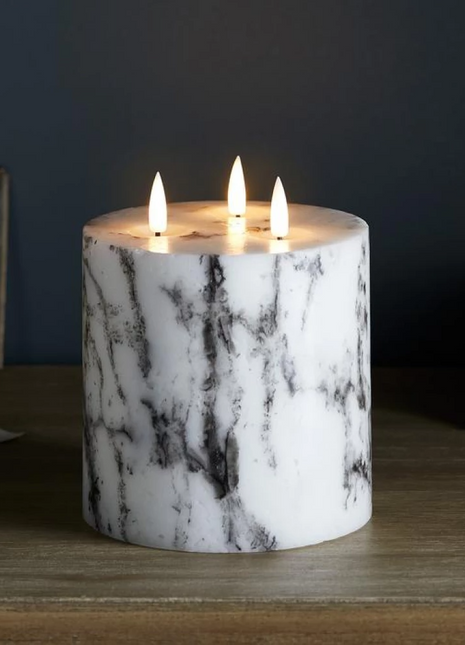 LED Marmor Kerze mit 3 Dochte, Realistische Flamme, Warm Licht, mit Batterien und Fernbedienung