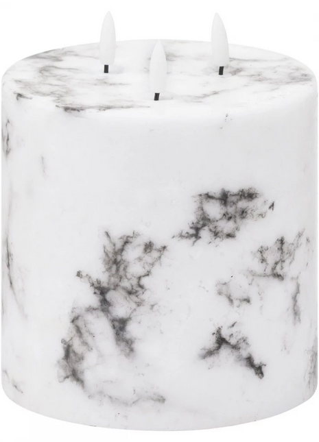 LED Marmor Kerze mit 3 Dochte, Realistische Flamme, Warm Licht, mit Batterien und Fernbedienung