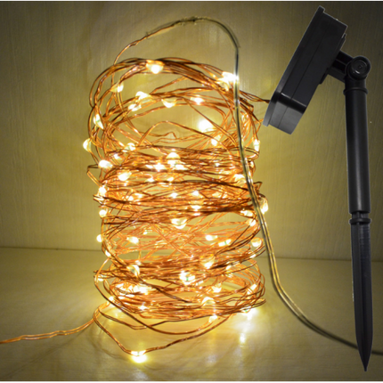 Solar Lichterkette 20M mit 200 Mini-LEDs Kupferdraht, 8 Programmen, Warm Licht, für Außen