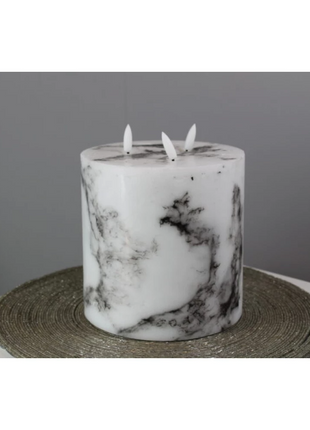 LED Marmor Kerze mit 3 Dochte, Realistische Flamme, Warm Licht, mit Batterien und Fernbedienung