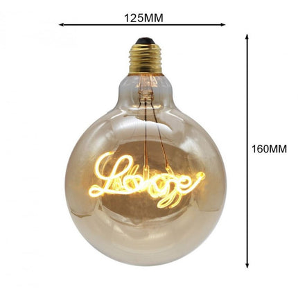 Leuchtmittel LOVE Filament G125, E27, 4W, Glas, Dimmbar, Warm Licht, für Außen