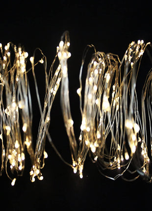 Silberdraht Lichterbündel 2M mit 200 Mini-LEDs, Warm Licht mit Transformator, für Außen