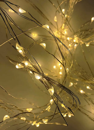 Silberdraht Lichterbündel 2M mit 200 Mini-LEDs, Warm Licht mit Transformator, für Außen