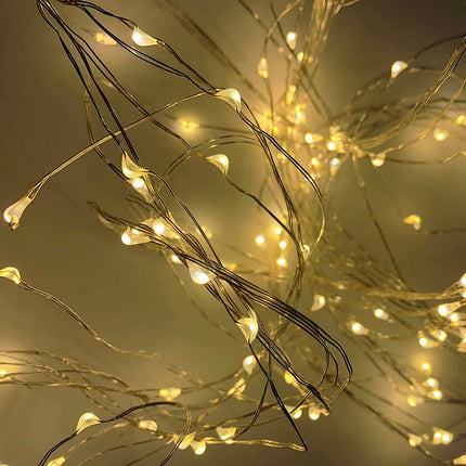 Silberdraht Lichterbündel 2M mit 200 Mini-LEDs, Warm Licht mit Transformator, für Außen
