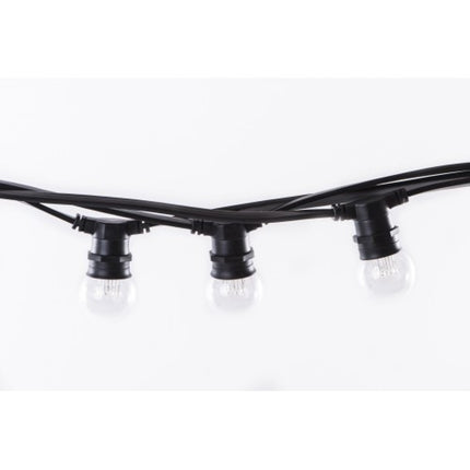 Lichterkette 10M mit 20 LED-Lampen, E27, 1W, Kunststoff, Dimmbar, Schwarzes Flachkabel/Rundkabel, Verbindbar 500M, für Außen