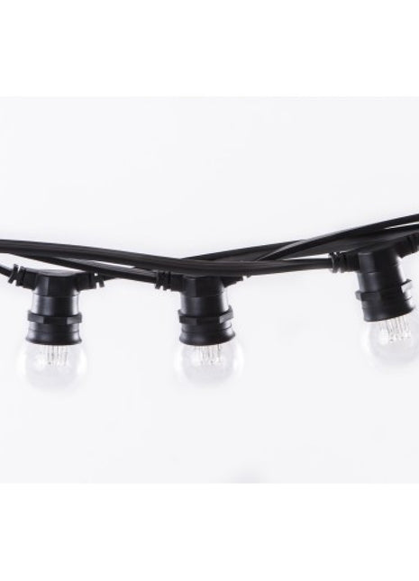 Lichterkette 10M mit 20 LED-Lampen, E27, 1W, Kunststoff, Dimmbar, Schwarzes Flachkabel/Rundkabel, Verbindbar 500M, für Außen