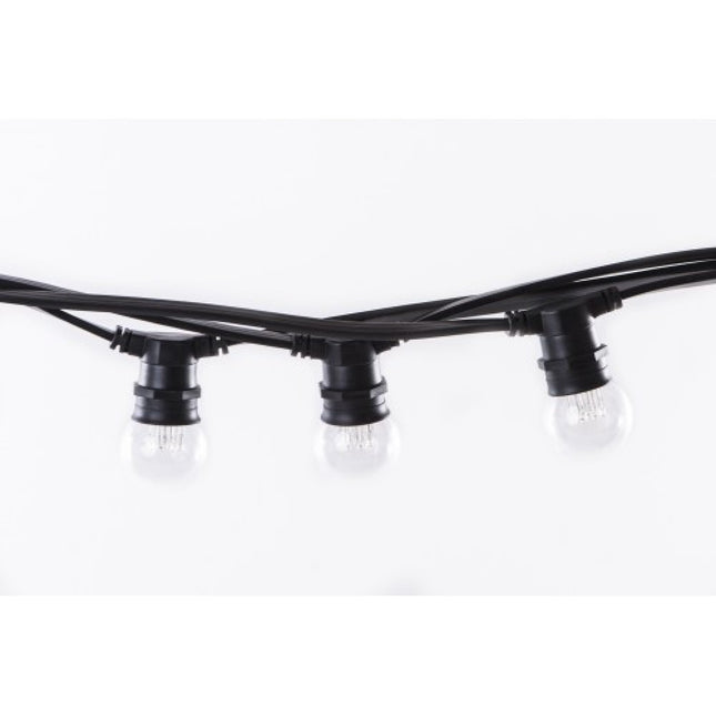 Lichterkette 10M mit 20 LED-Lampen, E27, 1W, Kunststoff, Dimmbar, Schwarzes Flachkabel/Rundkabel, Verbindbar 500M, für Außen