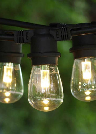 Lichterkette 10M mit 10 LED-Birnen E27, 2W, Kunststoff, Dimmbar, Schwarzes Kabel, Verbindbar 500M, für Außen