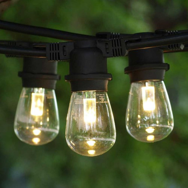 Lichterkette 10M mit 10 LED-Birnen E27, 2W, Kunststoff, Dimmbar, Schwarzes Kabel, Verbindbar 500M, für Außen