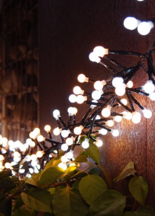 Lichterkette 10M mit 400 Kügelchen-LEDs, 8 Programmen, Schwarzes Kabel, Warm und Kalt Licht, Strombetrieb, für Außen